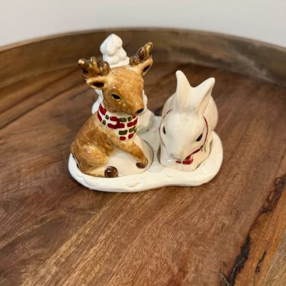 Christmas Deer and Rabbit Ceramic Salt and Pepper Shaker Set